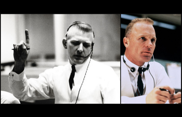 Gene Kranz, Dtor. de vuelo de la misión #ApoloXIII a la izquierda y Ed Harris en su personaje durante la película.