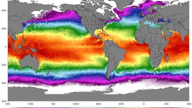 Mapa global de temperatura de los océanos en abril de 2023. NOAA