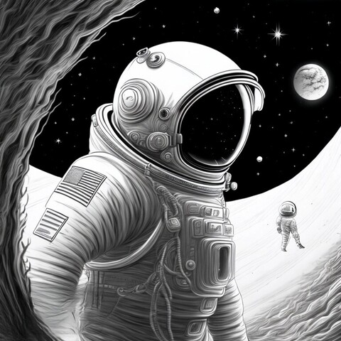 Día del astronauta. Un astronauta en la luna.