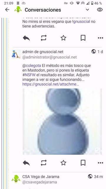 Captura de pantalla en la que se ve una imagen directamente a pesar del #NSFW