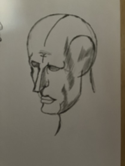 Boceto rápido hecho con lápiz de grafito del busto de un hombre.
Tan solo esbozado con líneas rápidas y sencillas