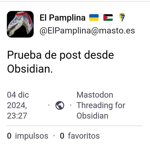 Captura de un post hecho desde el plugin en construcción.