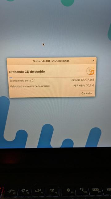 Imagen de la aplicación Brasero, grabando CD de audio.