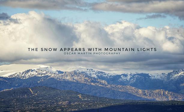 Nieve sobre las montañas de Madrid con luz lateral de la tarde