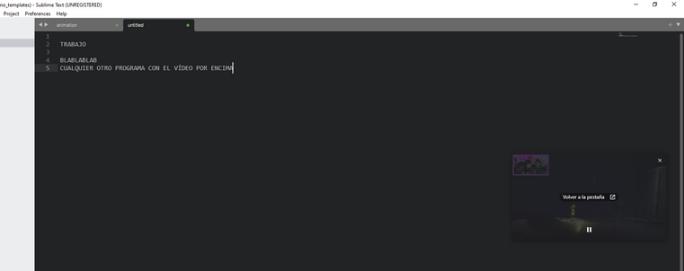 Ejemplo de la ventana modo emergente con el programa Sublime Text detrás.