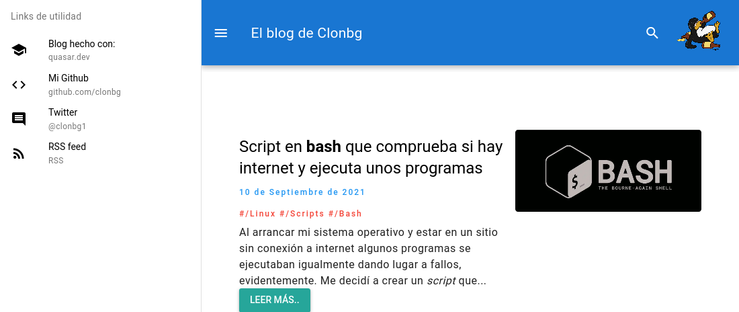 Captura del Blog con quasar